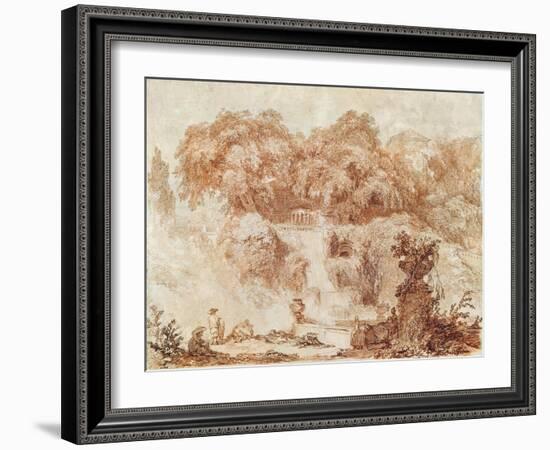 Gardens of the Villa D'Este, from the Foot of the Waterfall (Red Chalk on Paper)-Jean-Honore Fragonard-Framed Giclee Print