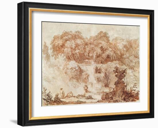 Gardens of the Villa D'Este, from the Foot of the Waterfall (Red Chalk on Paper)-Jean-Honore Fragonard-Framed Giclee Print