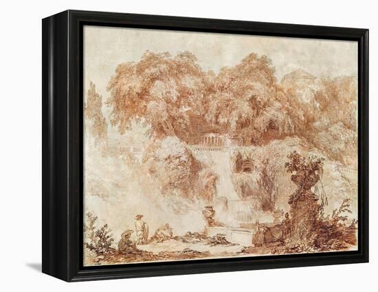 Gardens of the Villa D'Este, from the Foot of the Waterfall (Red Chalk on Paper)-Jean-Honore Fragonard-Framed Premier Image Canvas