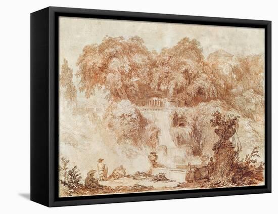 Gardens of the Villa D'Este, from the Foot of the Waterfall (Red Chalk on Paper)-Jean-Honore Fragonard-Framed Premier Image Canvas