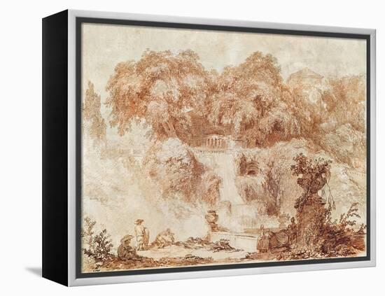 Gardens of the Villa D'Este, from the Foot of the Waterfall (Red Chalk on Paper)-Jean-Honore Fragonard-Framed Premier Image Canvas