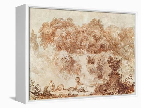 Gardens of the Villa D'Este, from the Foot of the Waterfall (Red Chalk on Paper)-Jean-Honore Fragonard-Framed Premier Image Canvas