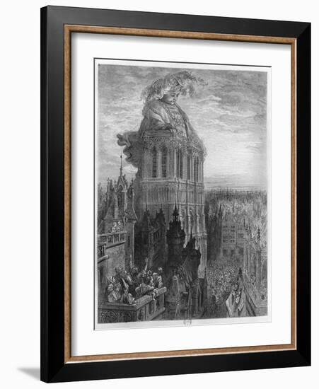 Gargantua on the Towers of Notre-Dame at Paris, Illustration from "Gargantua"-Gustave Doré-Framed Giclee Print