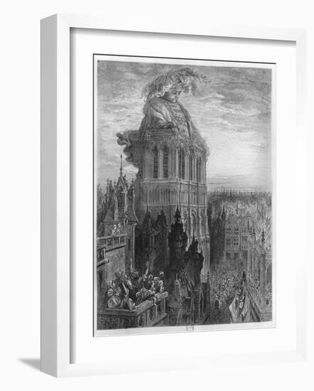 Gargantua on the Towers of Notre-Dame at Paris, Illustration from "Gargantua"-Gustave Doré-Framed Giclee Print