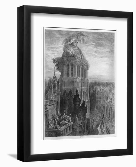 Gargantua on the Towers of Notre-Dame at Paris, Illustration from "Gargantua"-Gustave Doré-Framed Giclee Print