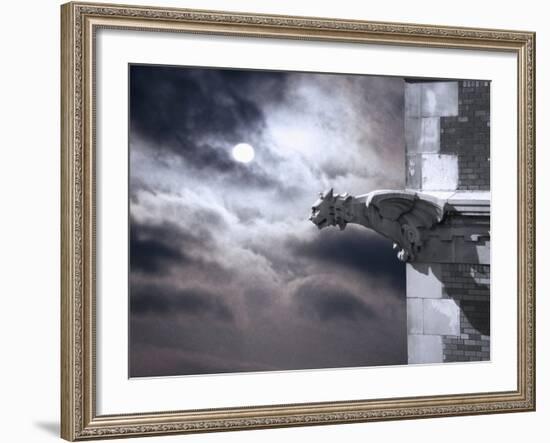 Gargoyle on Building at Night-Roger Brooks-Framed Photographic Print