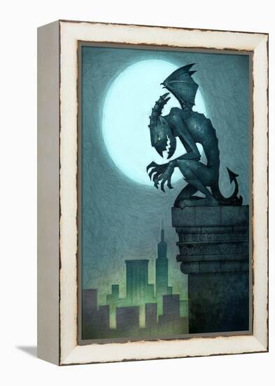 Gargoyle on ledge-Harry Briggs-Framed Premier Image Canvas