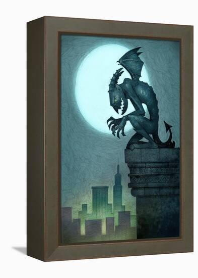 Gargoyle on ledge-Harry Briggs-Framed Premier Image Canvas