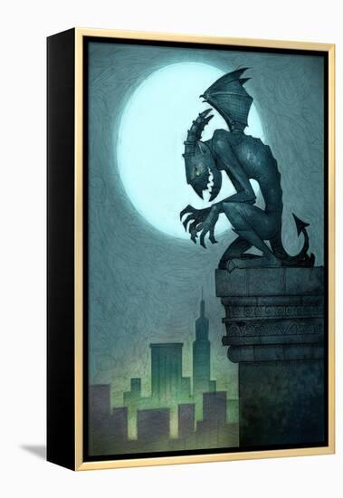 Gargoyle on ledge-Harry Briggs-Framed Premier Image Canvas