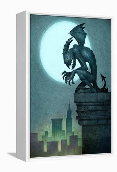 Gargoyle on ledge-Harry Briggs-Framed Premier Image Canvas