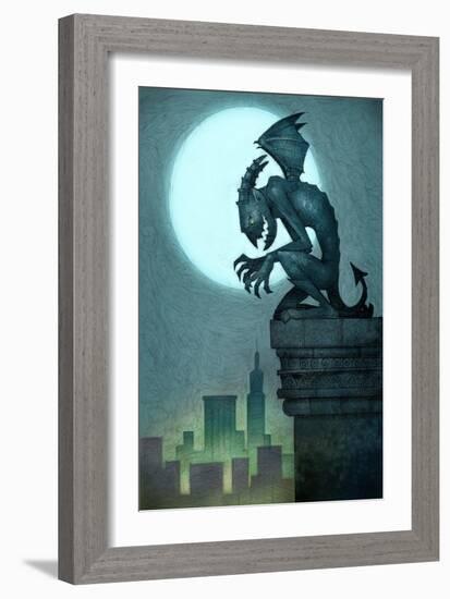 Gargoyle on ledge-Harry Briggs-Framed Giclee Print
