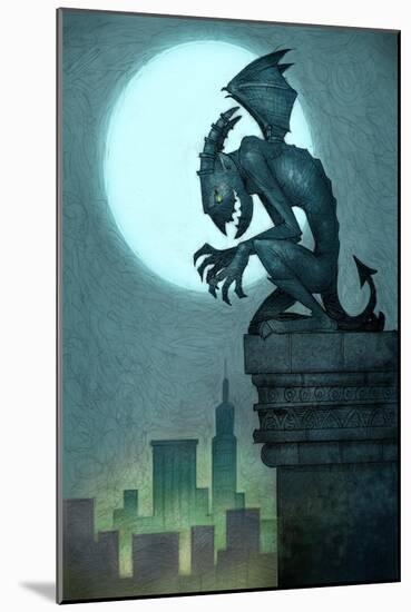 Gargoyle on ledge-Harry Briggs-Mounted Giclee Print