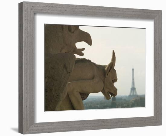 Gargoyles on Notre Dame Cathedral, and Beyond, the Eiffel Tower, Paris, France, Europe-Woolfitt Adam-Framed Photographic Print