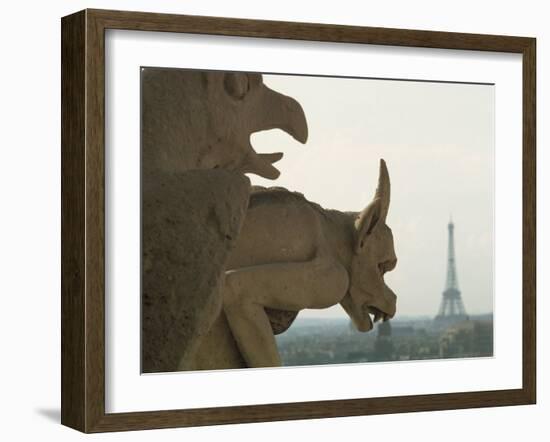 Gargoyles on Notre Dame Cathedral, and Beyond, the Eiffel Tower, Paris, France, Europe-Woolfitt Adam-Framed Photographic Print