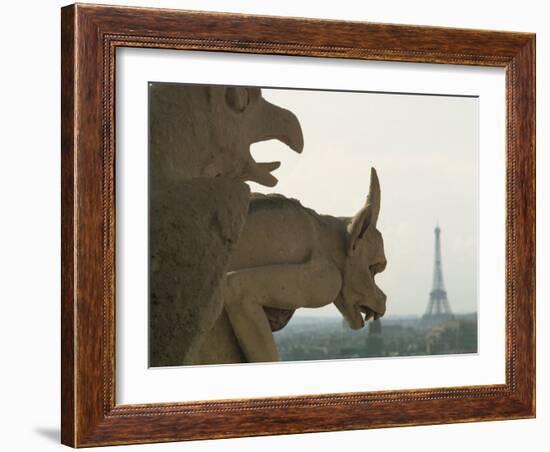 Gargoyles on Notre Dame Cathedral, and Beyond, the Eiffel Tower, Paris, France, Europe-Woolfitt Adam-Framed Photographic Print