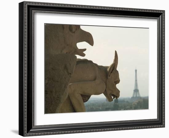 Gargoyles on Notre Dame Cathedral, and Beyond, the Eiffel Tower, Paris, France, Europe-Woolfitt Adam-Framed Photographic Print