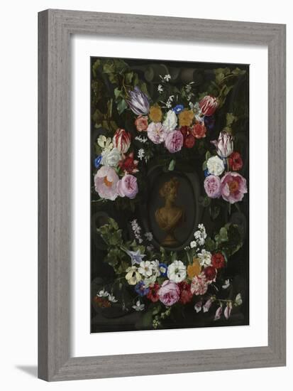 Garland of Flowers Surrounding a Bust of Flora-Jan Philip Van Thielen-Framed Art Print