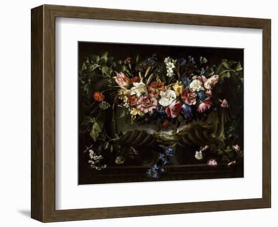 Garland of Flowers with Landscape, 1652-Juan De Arellano-Framed Giclee Print