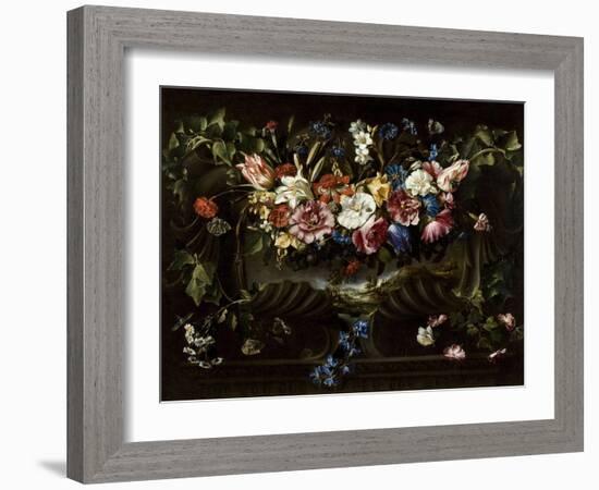 Garland of Flowers with Landscape, 1652-Juan De Arellano-Framed Giclee Print