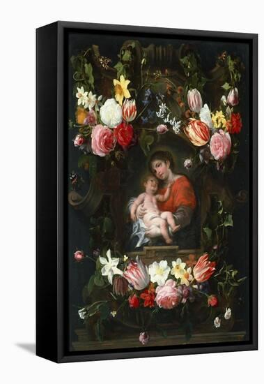 Garland of Flowers with Madonna and Child, First Third of 17th C-Daniel Seghers-Framed Premier Image Canvas