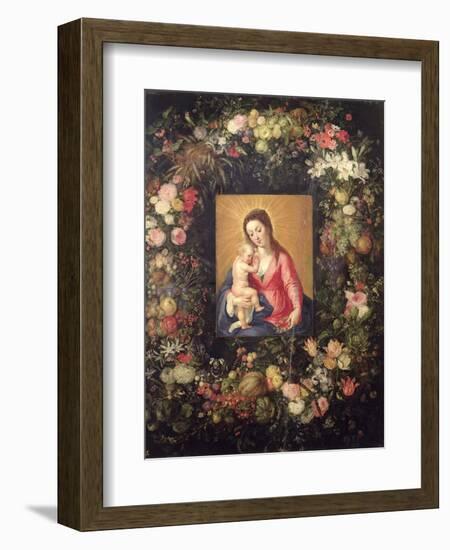 Garland of Fruit and Flowers with Virgin and Child-Jan Brueghel the Elder-Framed Giclee Print