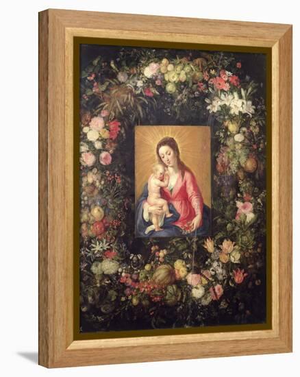 Garland of Fruit and Flowers with Virgin and Child-Jan Brueghel the Elder-Framed Premier Image Canvas