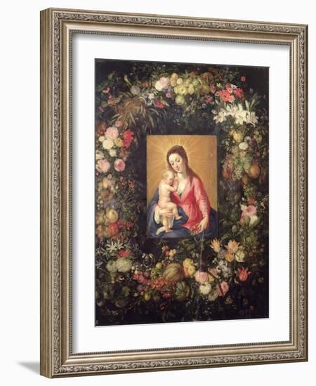 Garland of Fruit and Flowers with Virgin and Child-Jan Brueghel the Elder-Framed Giclee Print