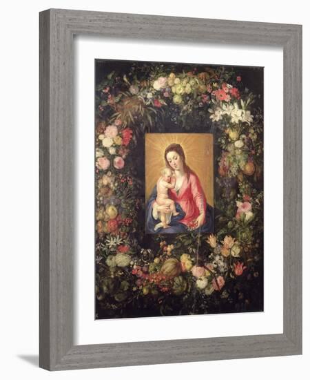 Garland of Fruit and Flowers with Virgin and Child-Jan Brueghel the Elder-Framed Giclee Print