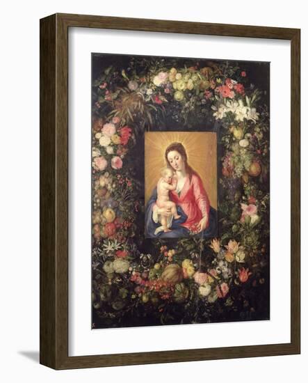 Garland of Fruit and Flowers with Virgin and Child-Jan Brueghel the Elder-Framed Giclee Print