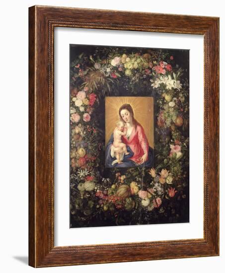 Garland of Fruit and Flowers with Virgin and Child-Jan Brueghel the Elder-Framed Giclee Print