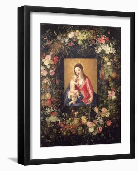 Garland of Fruit and Flowers with Virgin and Child-Jan Brueghel the Elder-Framed Giclee Print