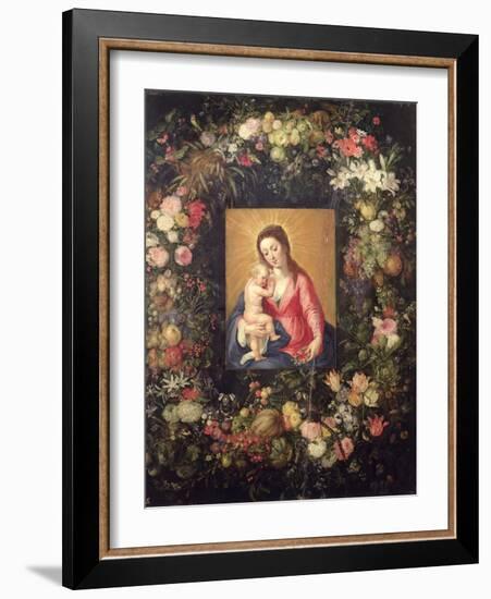 Garland of Fruit and Flowers with Virgin and Child-Jan Brueghel the Elder-Framed Giclee Print