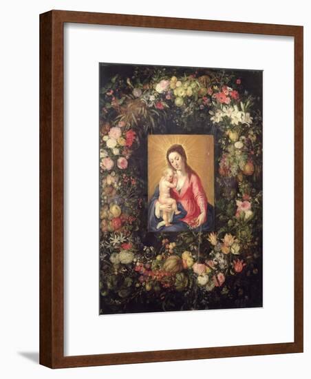 Garland of Fruit and Flowers with Virgin and Child-Jan Brueghel the Elder-Framed Giclee Print