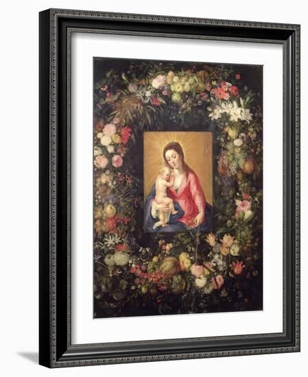 Garland of Fruit and Flowers with Virgin and Child-Jan Brueghel the Elder-Framed Giclee Print