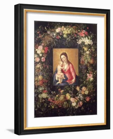 Garland of Fruit and Flowers with Virgin and Child-Jan Brueghel the Elder-Framed Giclee Print