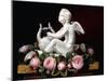 Garland of Pink Roses around Cupid Playing a Lyre on a Marble Ledge, 1841-Johan Laurents Jensen-Mounted Giclee Print