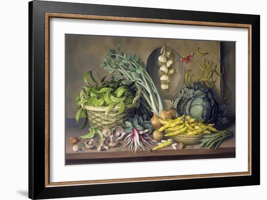 Garlic and Radishes and a Peacock Buttefly, 1997-Amelia Kleiser-Framed Giclee Print