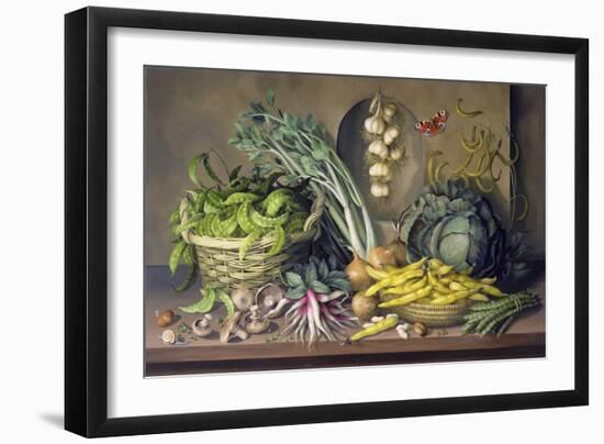 Garlic and Radishes and a Peacock Buttefly, 1997-Amelia Kleiser-Framed Giclee Print