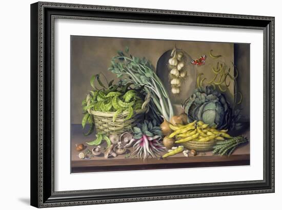 Garlic and Radishes and a Peacock Buttefly, 1997-Amelia Kleiser-Framed Giclee Print