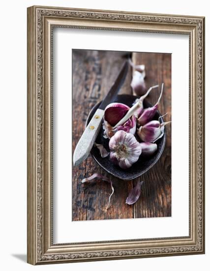 Garlic Bulbs and Cloves in a Ceramic Dish-barbaradudzinska-Framed Photographic Print