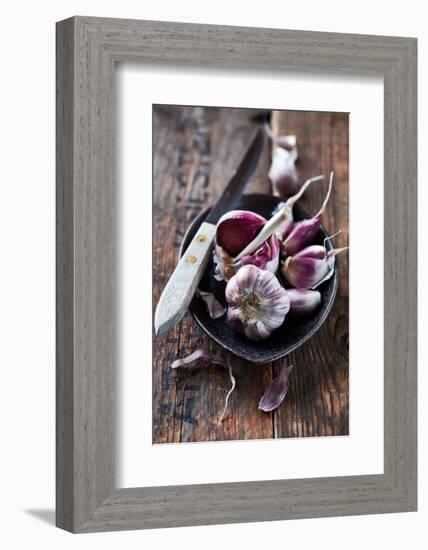 Garlic Bulbs and Cloves in a Ceramic Dish-barbaradudzinska-Framed Photographic Print