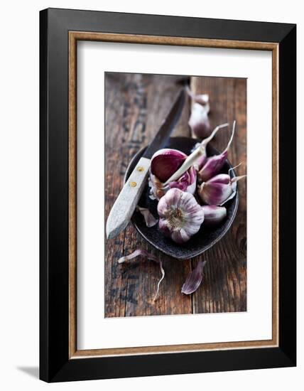 Garlic Bulbs and Cloves in a Ceramic Dish-barbaradudzinska-Framed Photographic Print