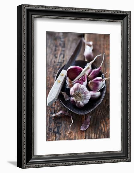 Garlic Bulbs and Cloves in a Ceramic Dish-barbaradudzinska-Framed Photographic Print