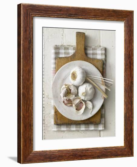 Garlic Bulbs and Cloves on a Plate-Stuart West-Framed Photographic Print