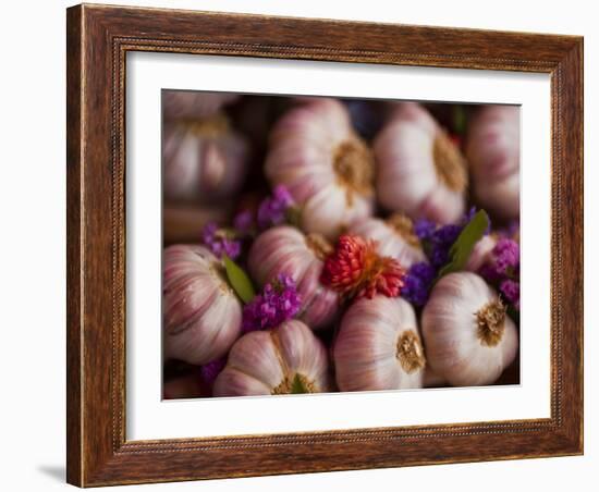 Garlic on Sale at a Market in Soft Focus Tours, Indre-Et-Loire, Centre, France, Europe-Julian Elliott-Framed Photographic Print