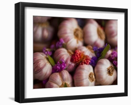 Garlic on Sale at a Market in Soft Focus Tours, Indre-Et-Loire, Centre, France, Europe-Julian Elliott-Framed Photographic Print