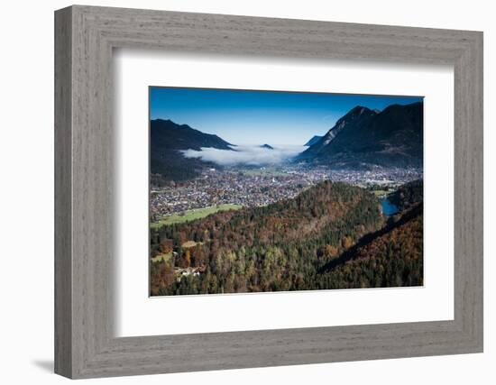 Garmisch-Partenkirchen with Rissersee, Autumn, Aerial Shots, Bavaria, Germany-Frank Fleischmann-Framed Photographic Print