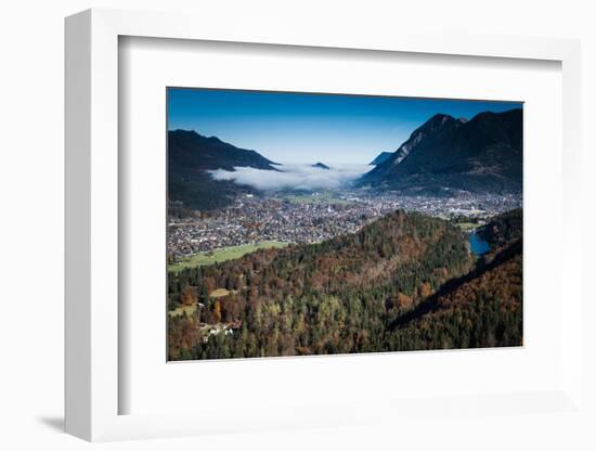 Garmisch-Partenkirchen with Rissersee, Autumn, Aerial Shots, Bavaria, Germany-Frank Fleischmann-Framed Photographic Print