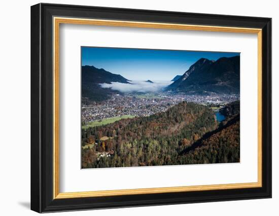 Garmisch-Partenkirchen with Rissersee, Autumn, Aerial Shots, Bavaria, Germany-Frank Fleischmann-Framed Photographic Print