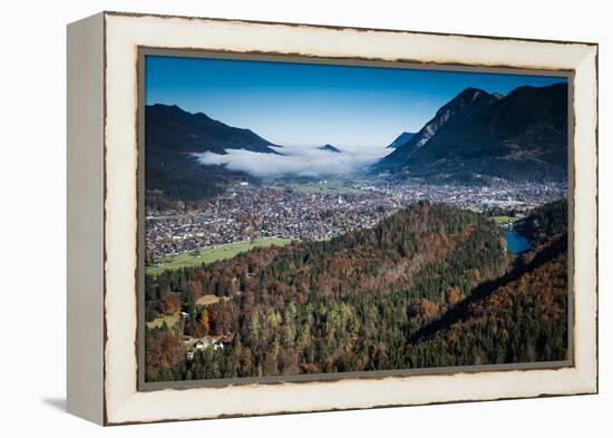 Garmisch-Partenkirchen with Rissersee, Autumn, Aerial Shots, Bavaria, Germany-Frank Fleischmann-Framed Premier Image Canvas